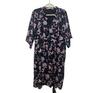 Wayward Fancies Black Floral Kimono Maxi Dress Pockets XL plus size 18